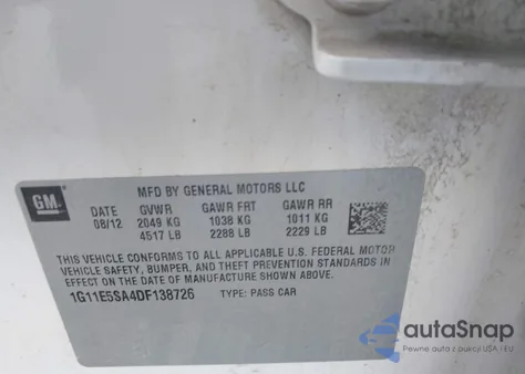 2013 Chevrolet Malibu 2Lt из США, поврежденный, VIN 1G11E5SA4DF138726